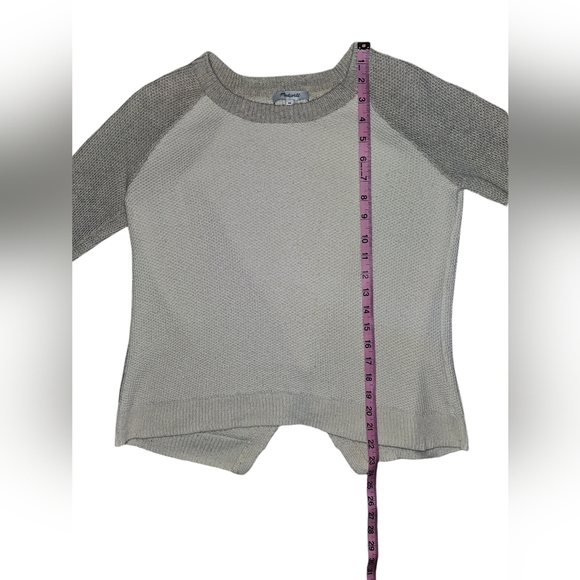 Madewell Colorblock Waffle Knit Cross-Back Sweater Heather Moonstone Sz XS - Picture 13 of 16